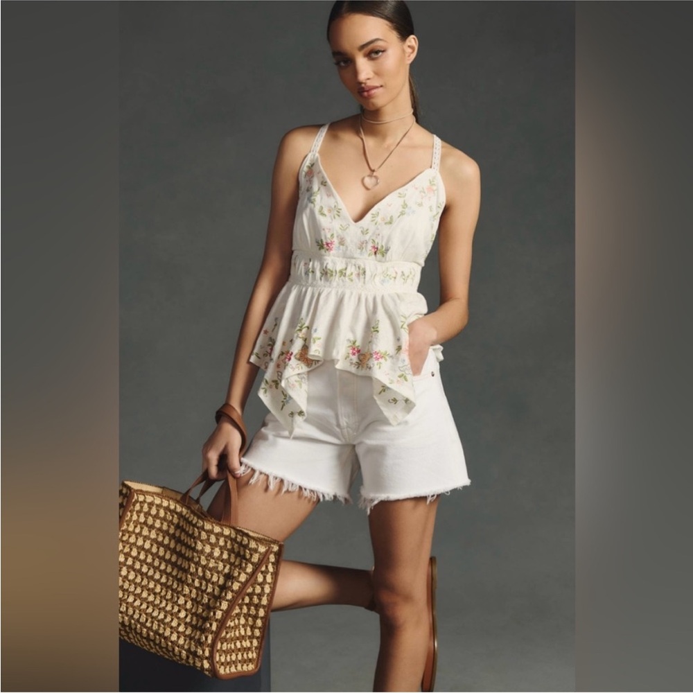 Anthropologie Floral Camisole in Cream and Pink